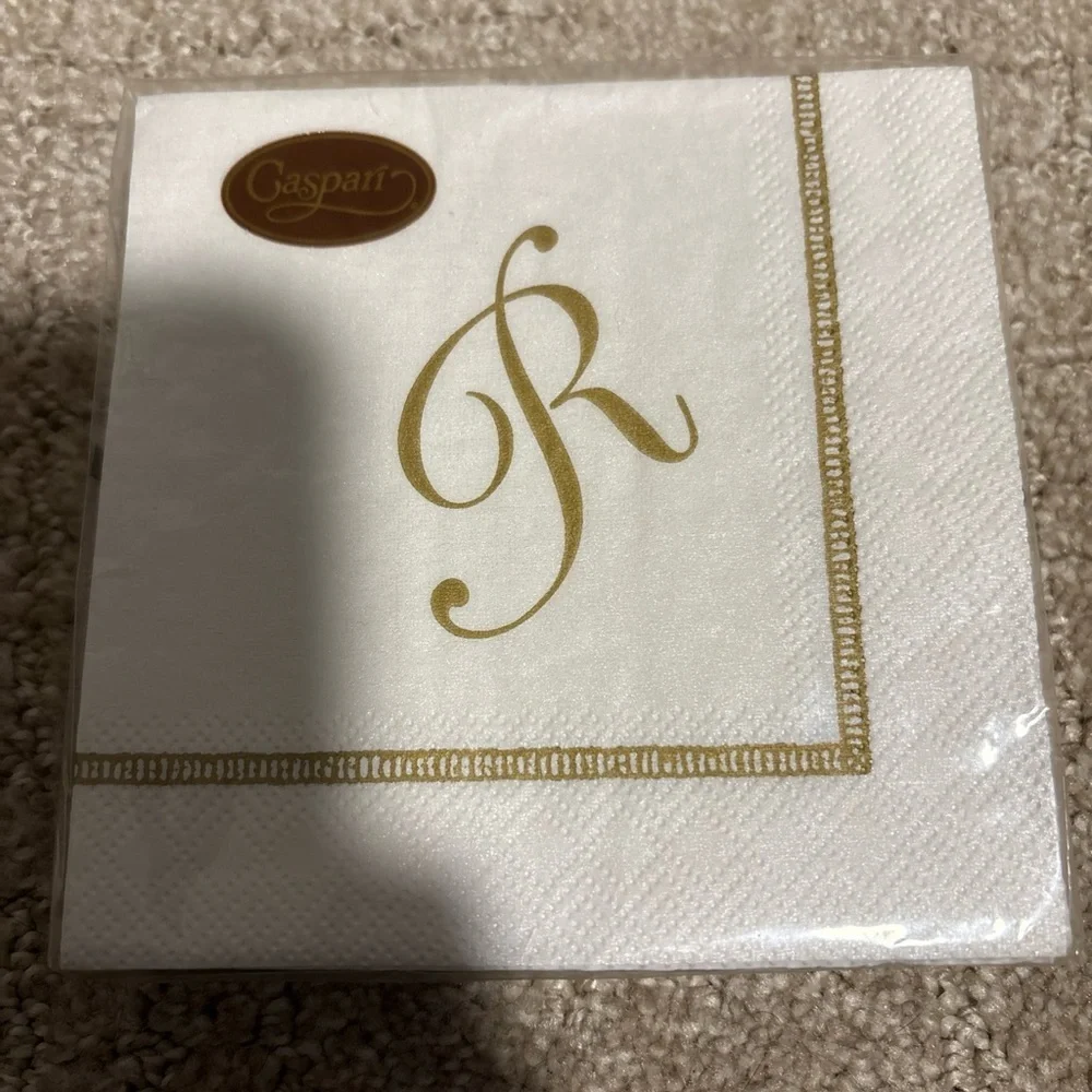 Caspari Hemstitch Script Letter R 20 Triple Ply Napkins 25cmx25cm